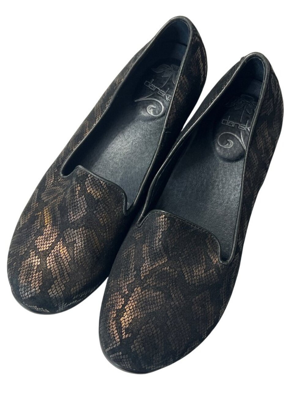 Dansko Snake Print Metallic Loafers